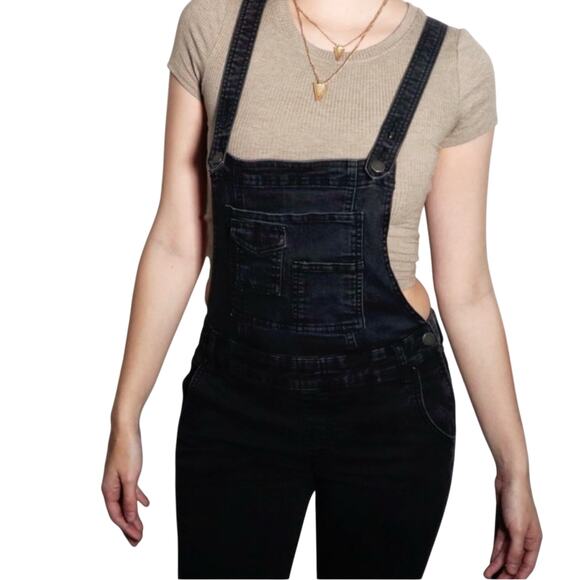 Free People- Black/Grey Denim Overalls Size 26 - Picture 5 of 14